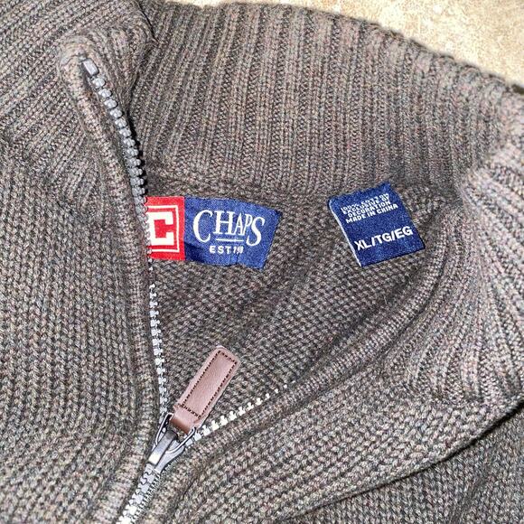 Chaps Pullover Mock neck 1/4 Zip pull tab Chunky Grandpa Sweater XL Brown - Picture 11 of 12